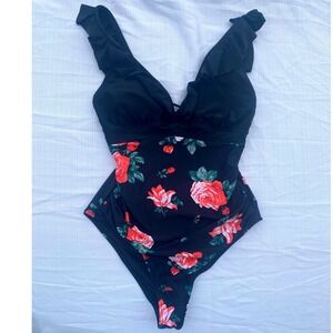 Floral Black One Piece Swimsuit